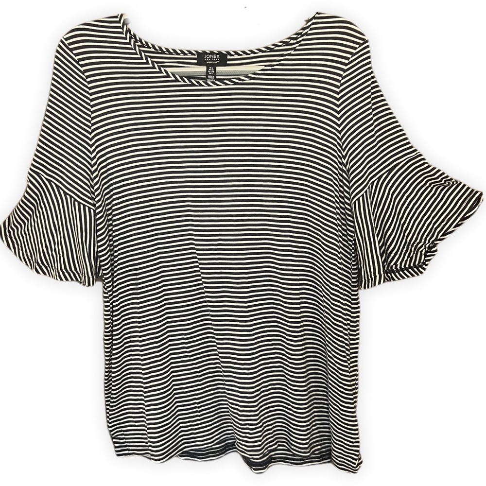Jones New York short sleeve shirt, black and white stripe, large